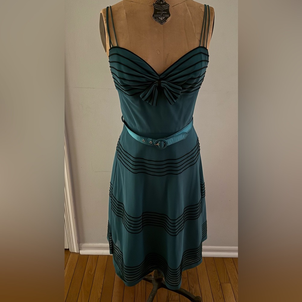 Betsey Johnson Teal and Black Striped Midi Dress